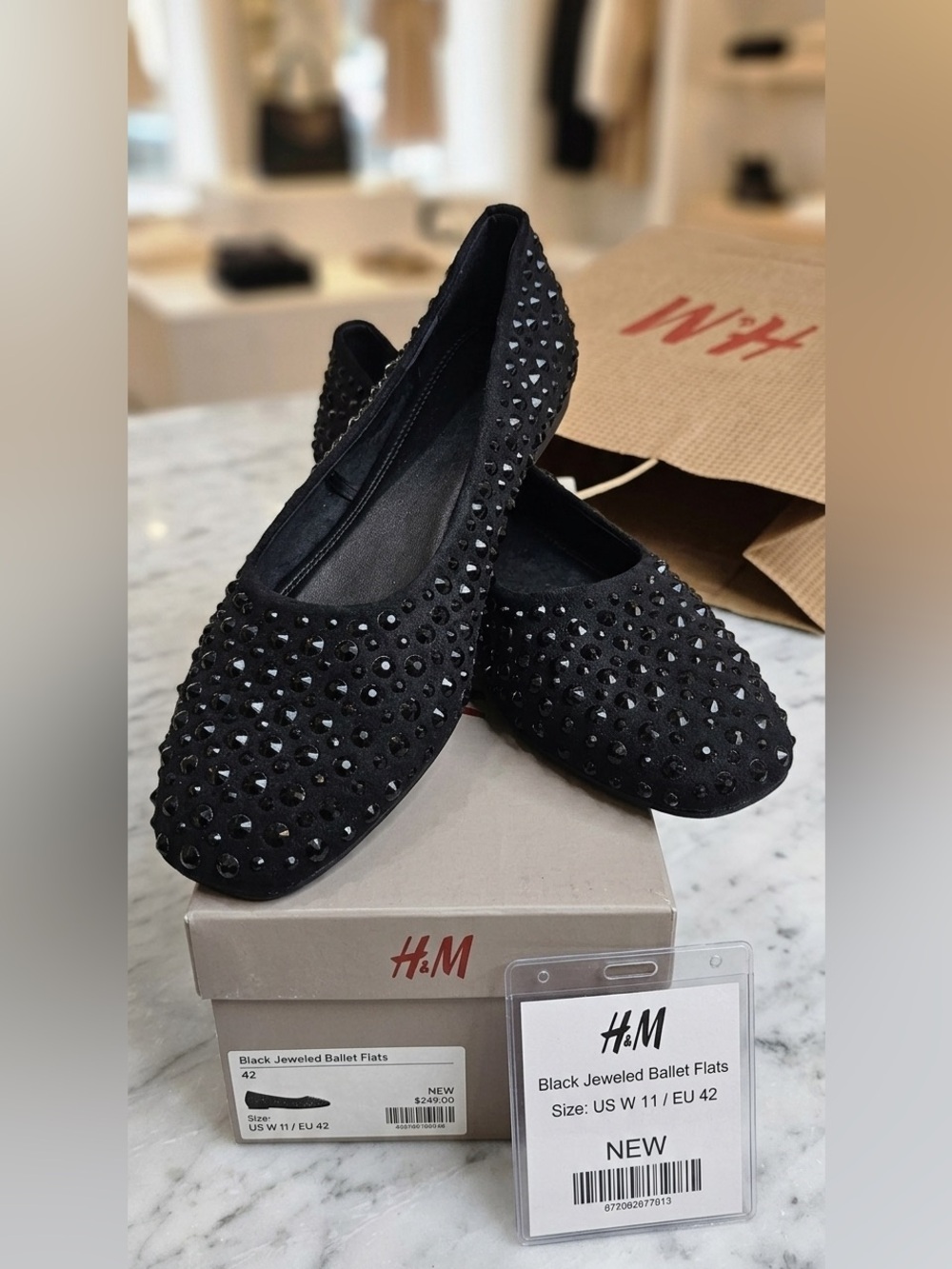 H&M Black Jeweled Ballet Flats - US W 11 / EU42 New